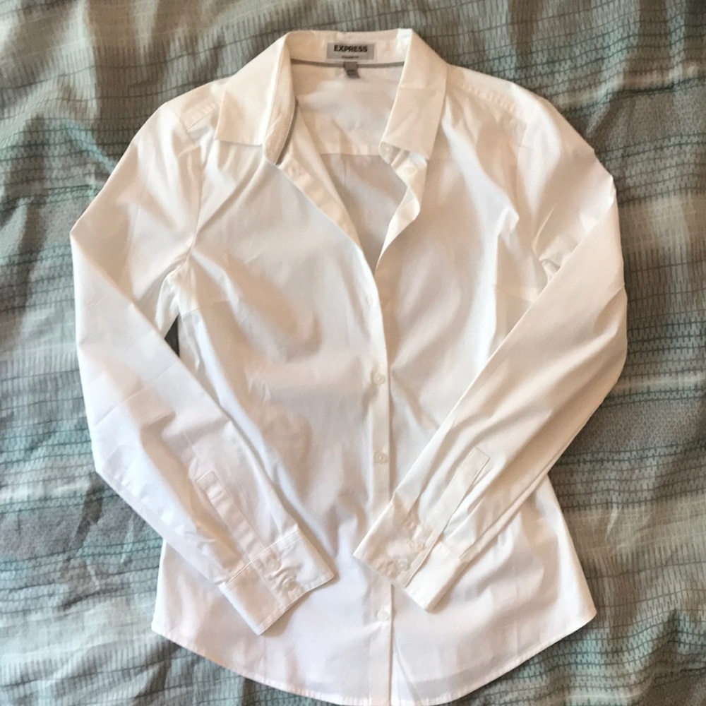 White Express Button Down Long Sleeve Top Unworn